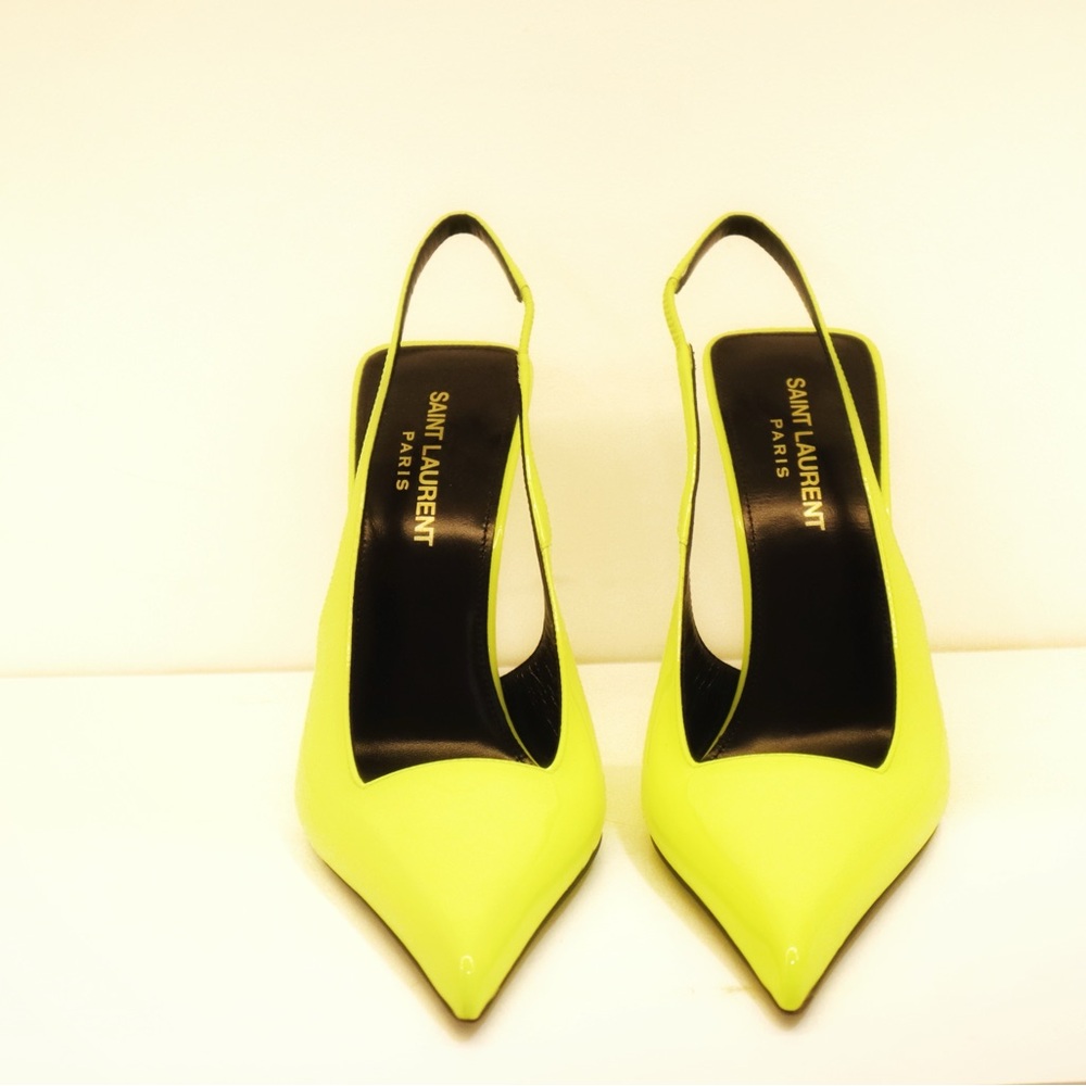 Saint Laurent Neon Yellow Slingback Heels